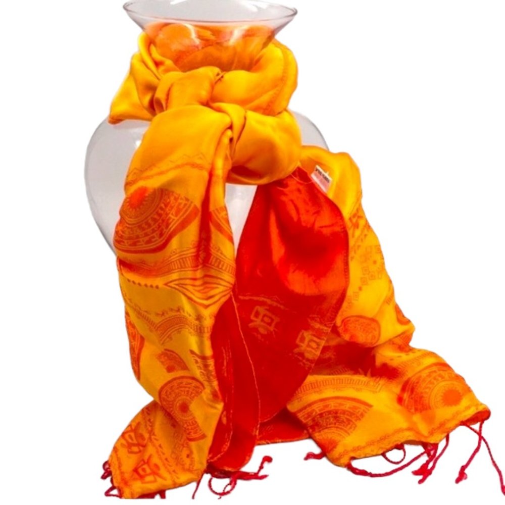 Imported 🧣 Orange Asian 100% Silk Scarf